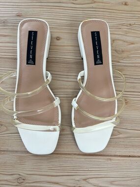 Steven by Steve Madden Clear Strap Slide Sandals White Square Toe Size 7.5